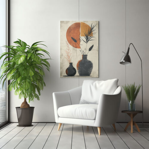 Tableau Décoratif Abstrait Moderne – Visage & Soleil sur Toile Canvas